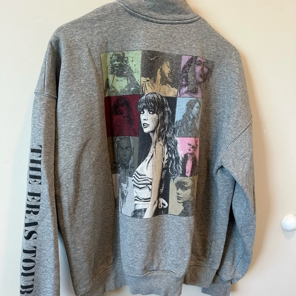 Taylor Swift Heather Gray Half Zip Sweatshirt with Taylor Eras Graphic - Picture 2 of 5